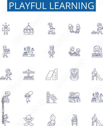 Playful learning line icons signs set. Design collection of Frolicking, Entertaining, Cheerful, Joyful, Humorous, Jesting, Comical, Mirthful outline concept vector illustrations