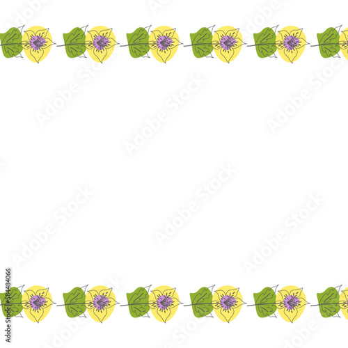 Template frame of spring flowers line art on a white background. Floral design for wedding invitation, banner, poster. Colored.
