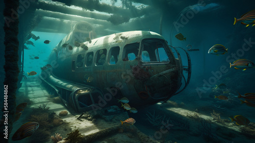abandoned aircraft under the deep sea generative ai © KWY