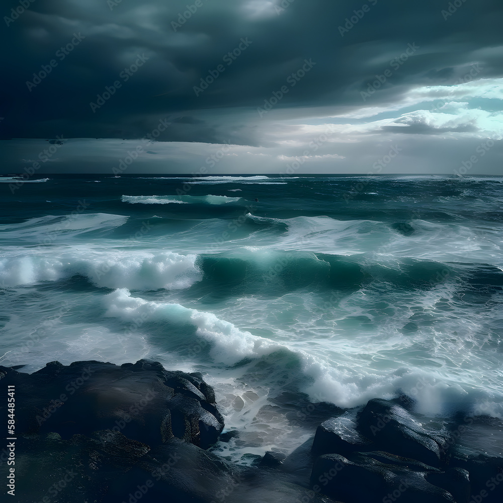 Obraz premium waves on the beach cloudy day 