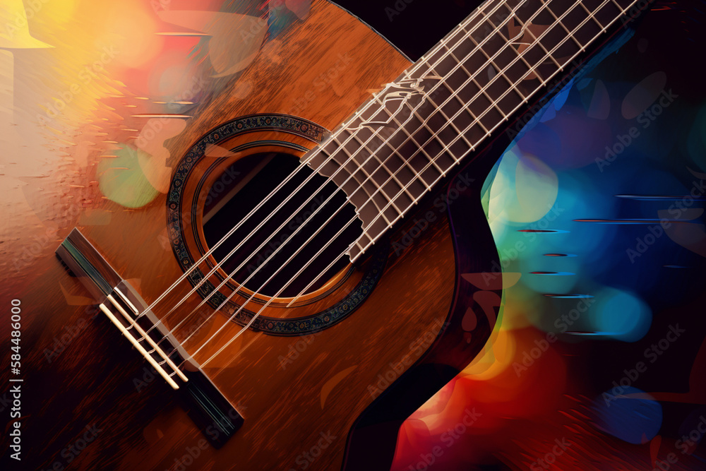 Acoustic guitar abstract art. Generate ai