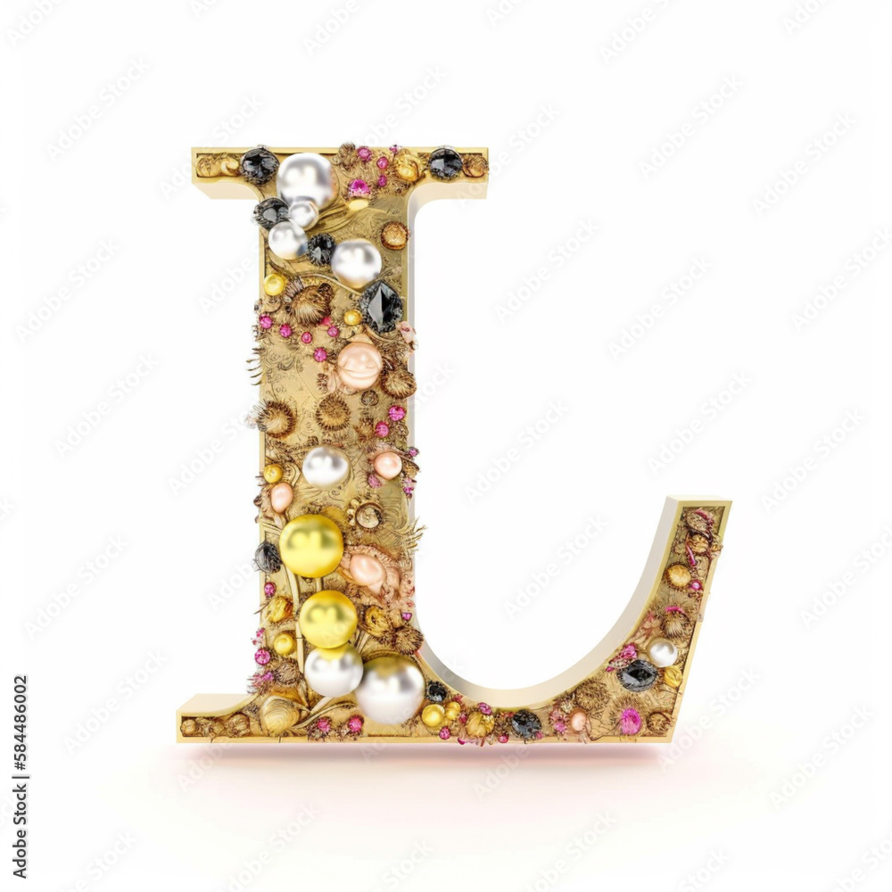 Fototapeta premium A gold letter L with precious stones and gemstones. generate ia