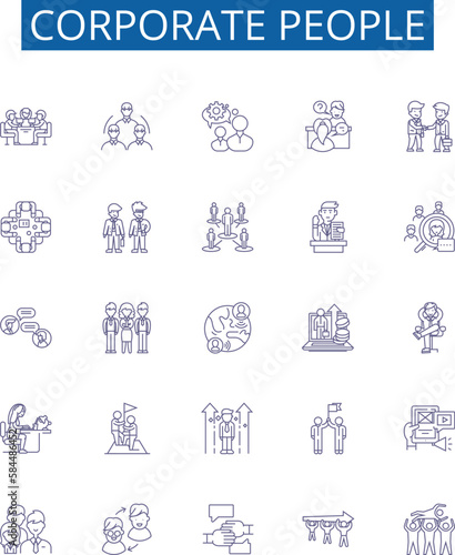 Corporate people line icons signs set. Design collection of Executives, Managers, Professionals, Directors, Employees, Board, CEOs, Investors outline concept vector illustrations