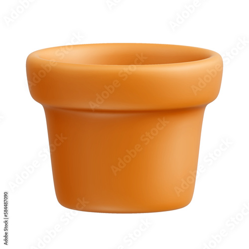 Orange terracotta flower pot isolated on white background. Empty clay flower pot. Gardening equipment