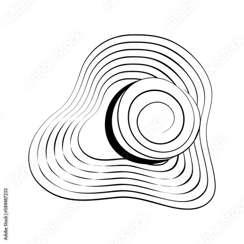 Contour drawing of a summer beach hat with wide brim and a strips around. Hello summer. Sticker. EPS