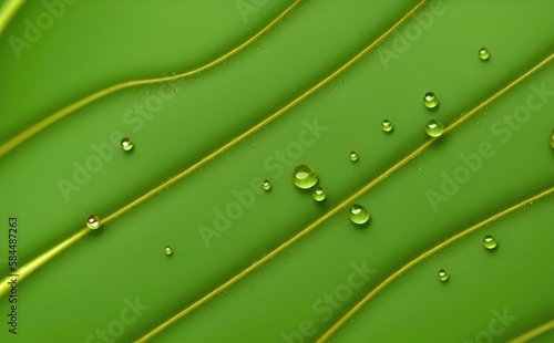 Green Leaf with water drops, macro view