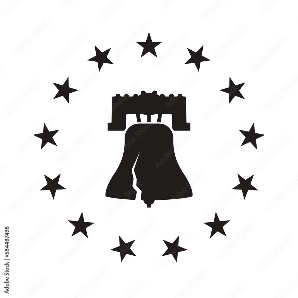 Liberty bell with stars stencil template. Clipart image isolated on ...