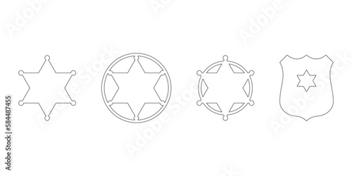 Sheriff badge outline icon set. Clipart image isolated on white background