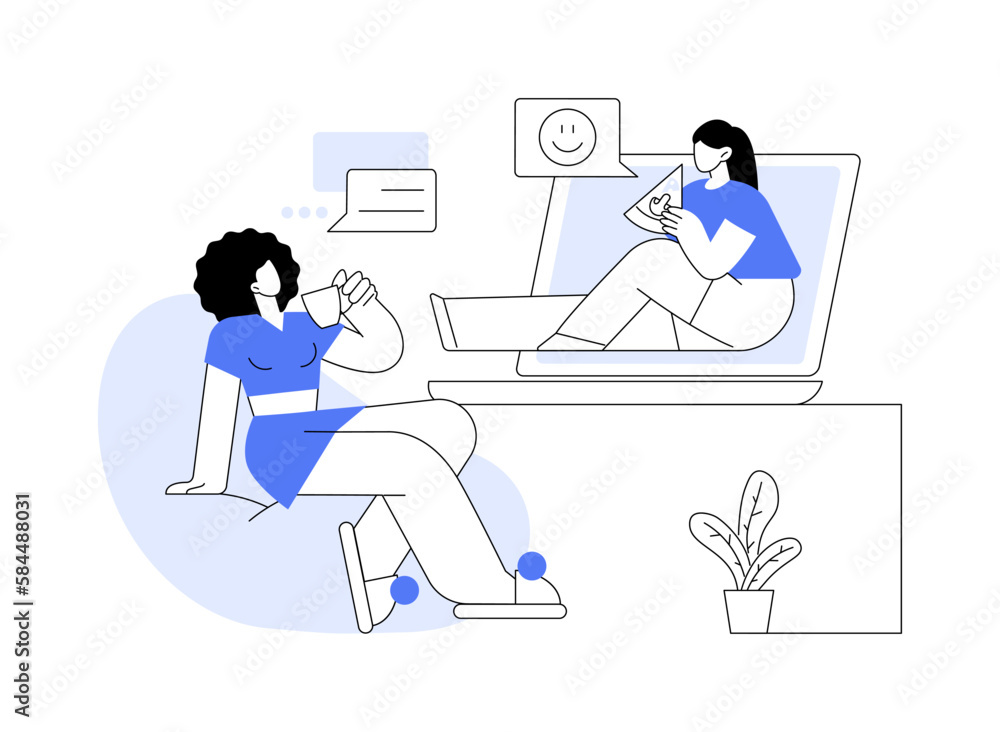 Online friends meeting abstract concept vector illustration.