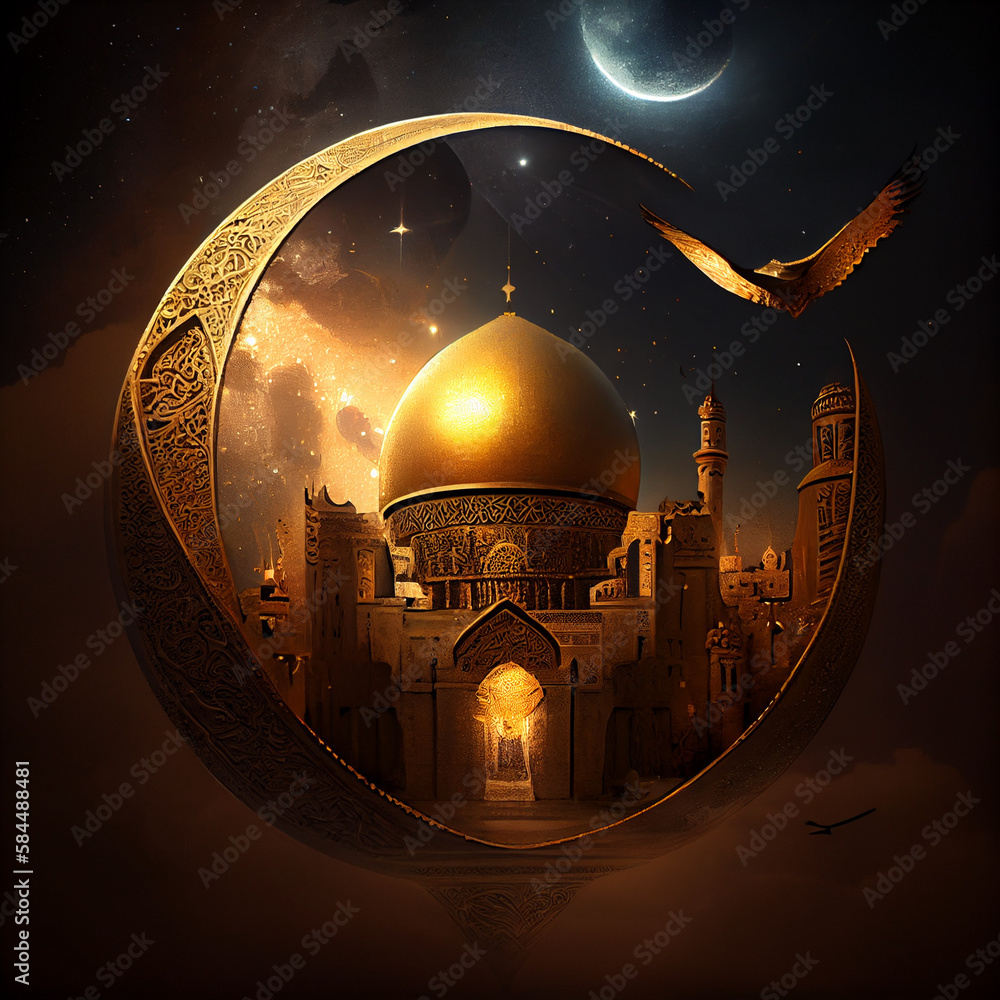 Fototapeta premium mosque in night, Ramadan symbol style