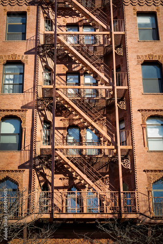 Old brick building fire escape, Boston, Massachusetts, USA 