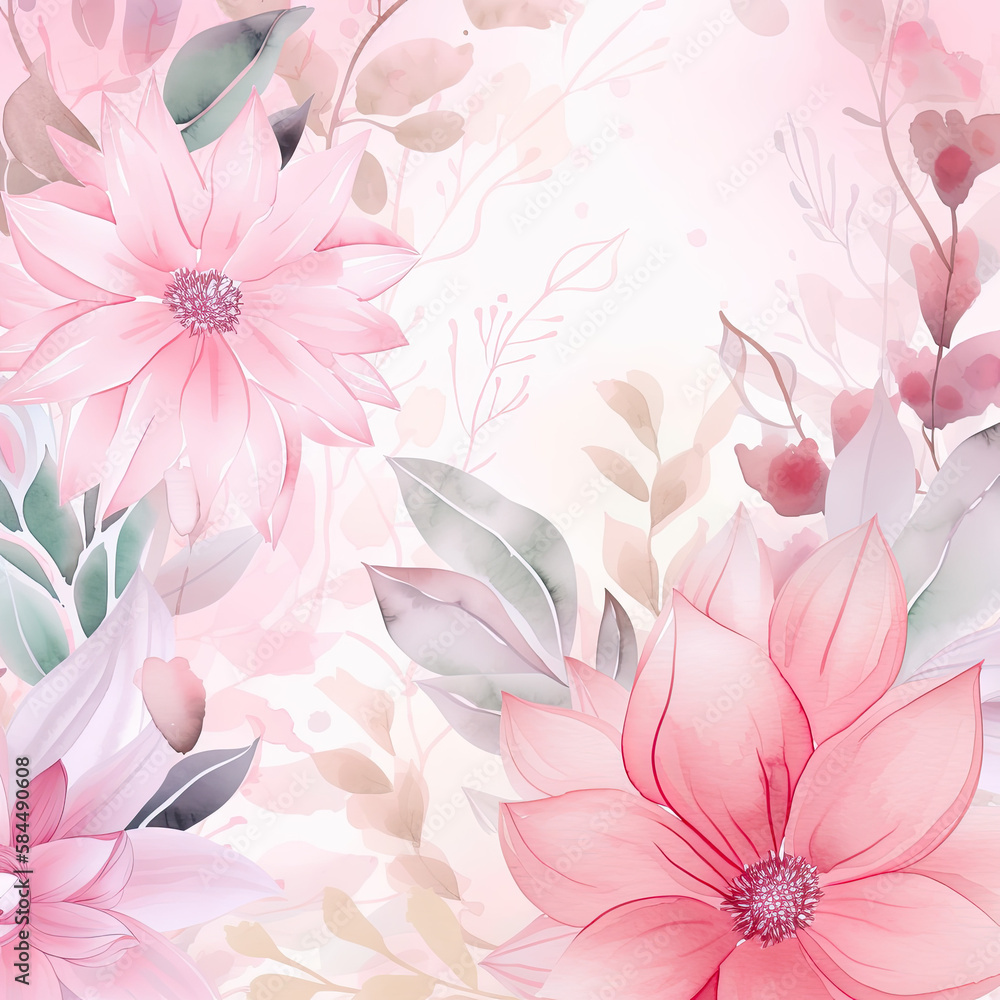 Spring pink rose floral background with watercolor Weedding theme  Floral mother's day background, vector watercolor illustration, Generative AI - obrazy, fototapety, plakaty 