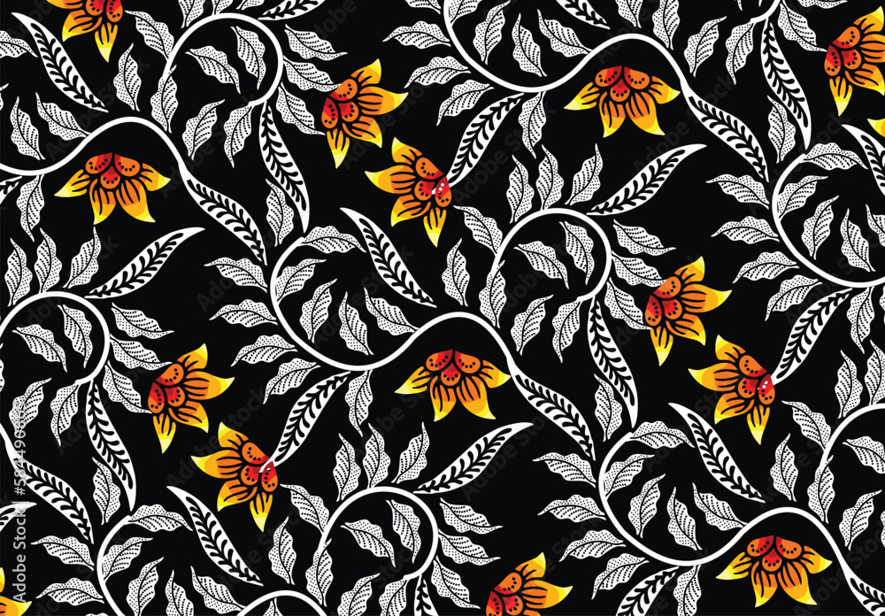 Indonesian batik motifs with very distinctive plant patterns