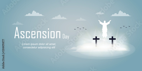 ascension day of jesus with Jesus Statue symbol on right for banner