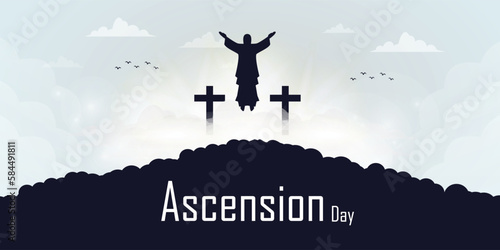 illustration of jesus ascension day with Jesus Staue symbol in center for banner