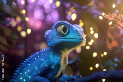 Chameleon In A Marvelous Woodland At Sunset Generative AI