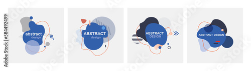 Blue paint splashes, set of 4 random shapes modern abstract design layout elements, minimalist backdrop for notebook cover, magazine, posters, flyers, headlines, social media posts