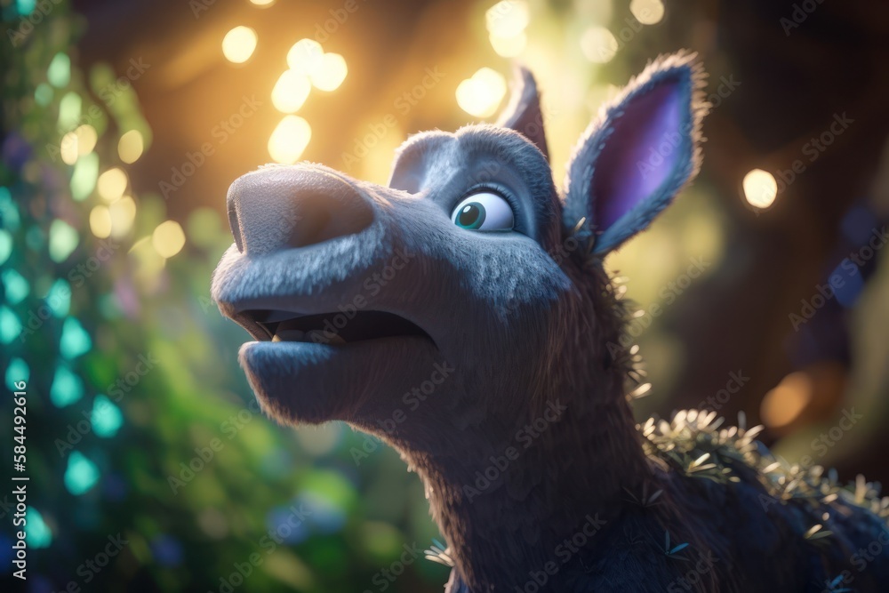 Donkey In A Magical Woodland At Dusk Generative AI