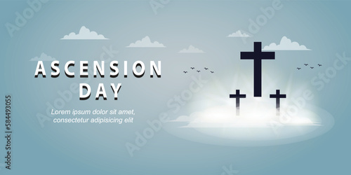 ascension day of jesus with cross symbol on right for banner