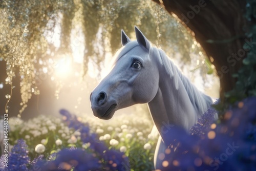 Horse In An Enchanting Backwoods At Sunset Generative AI