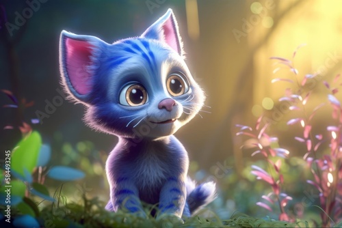 Kitten In A Marvelous Woodland At Dawn Generative AI