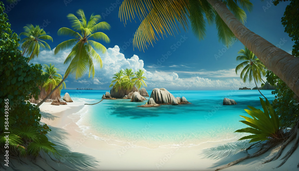 beach with palm trees generative ai