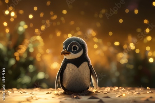 Penguin In A Marvelous Forest At Sunset Generative AI photo