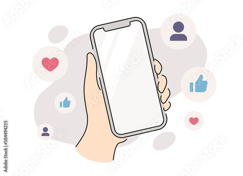 スマホを持つ手 いいねマーク フォロワーマーク ベクターイラスト	