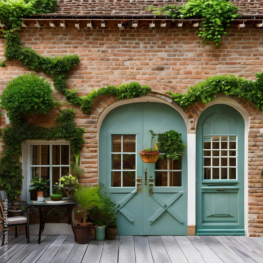 A charming courtyard house with climbing ivy and a wooden door3, Generative AI