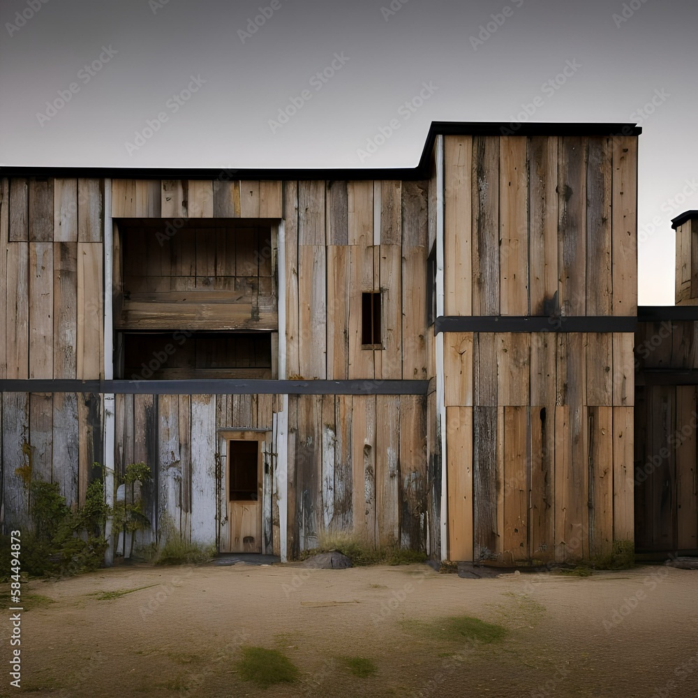 A run-down courtyard house with boarded up windows and a padlocked door3, Generative AI A run-down courtyard house with boarded up windows and a padlocked door3, Generative AI