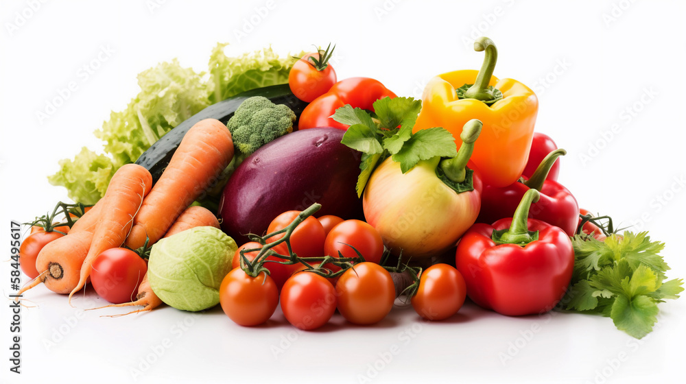Fresh vegetables isolated on a white background. Health food. Diet. Created using Generative AI technology. Fresh vegetables isolated on a white background. Health food. Diet. Created using Generative AI technology.