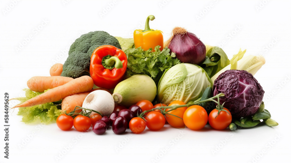 Fresh vegetables isolated on a white background. Health food. Diet. Created using Generative AI technology. Fresh vegetables isolated on a white background. Health food. Diet. Created using Generative AI technology.