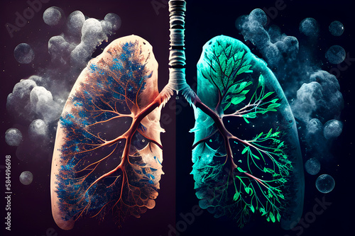 stylized human lungs of a healthy person and a smoker, on the one hand the lungs of a healthy person, and on the other hand the lungs of a smoker, generative ai