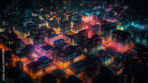 futuristic city with neon lights in the night.generative ai