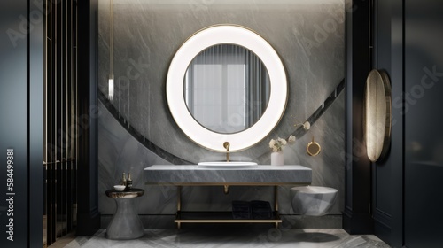 beautiful  home interior design powder room contemporary interior design elevation look at counter with basin and dressing mirror home concept, image ai generate