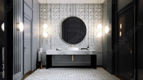 beautiful  home interior design powder room contemporary interior design elevation look at counter with basin and dressing mirror home concept, image ai generate