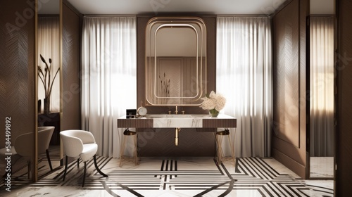 beautiful  home interior design powder room contemporary interior design elevation look at counter with basin and dressing mirror home concept, image ai generate