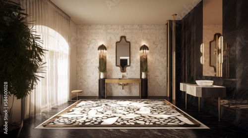 beautiful  home interior design powder room contemporary interior design elevation look at counter with basin and dressing mirror home concept, image ai generate