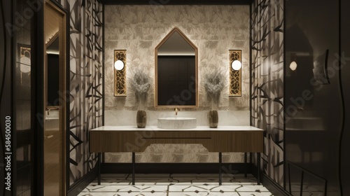 beautiful  home interior design powder room contemporary interior design elevation look at counter with basin and dressing mirror home concept, image ai generate
