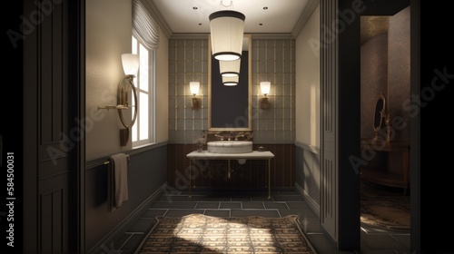 beautiful  home interior design powder room contemporary interior design elevation look at counter with basin and dressing mirror home concept, image ai generate