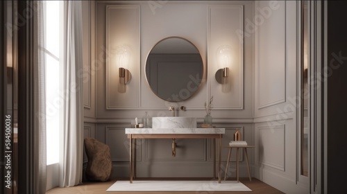beautiful  home interior design powder room contemporary interior design elevation look at counter with basin and dressing mirror home concept, image ai generate