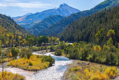 Route to Crested Butte, Colorado with river and autumn foliage