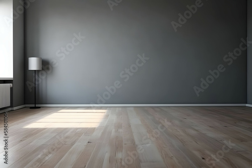 Elegant Empty Bright Light Gray Wall with Beautiful Chiaroscuro room sunlight coming from the window, Generative AI