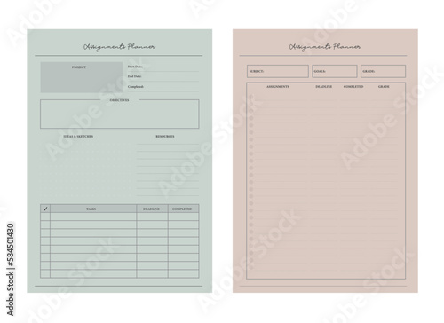 2 set of Assignment Planner. vector illustration. Minimalist planner template set.