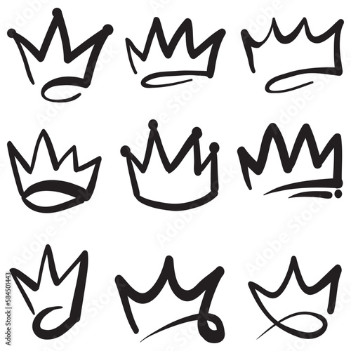 Crown logo grafiti ikon. Elemen hitam terisolasi pada latar belakang putih. Ilustrasi vektor. photo