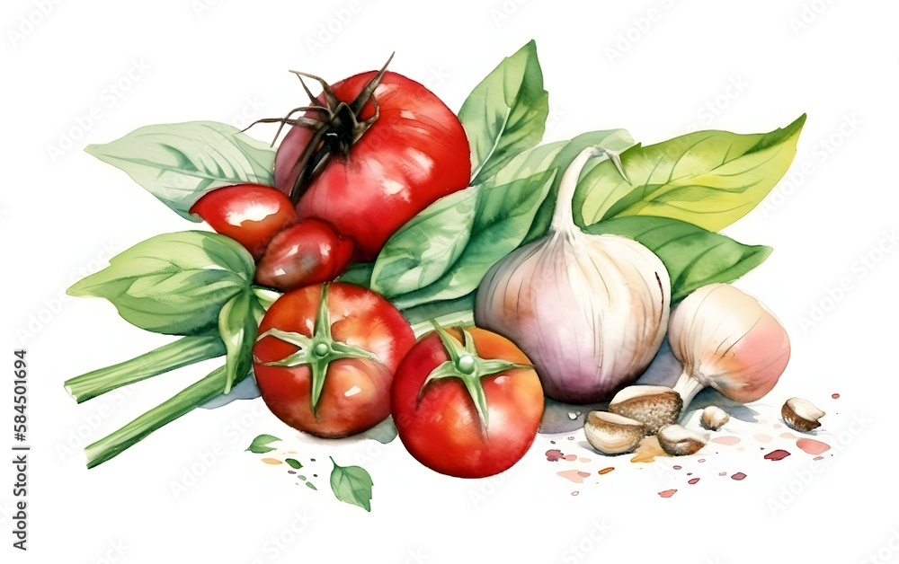 Fresh vegetables, Cherry tomatoes with cucumber, bell pepper paprika, and greenery. isolated on white background Fresh vegetables, Cherry tomatoes with cucumber, bell pepper paprika, and greenery. isolated on white background