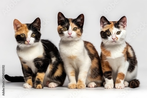 group of cats isolated on white