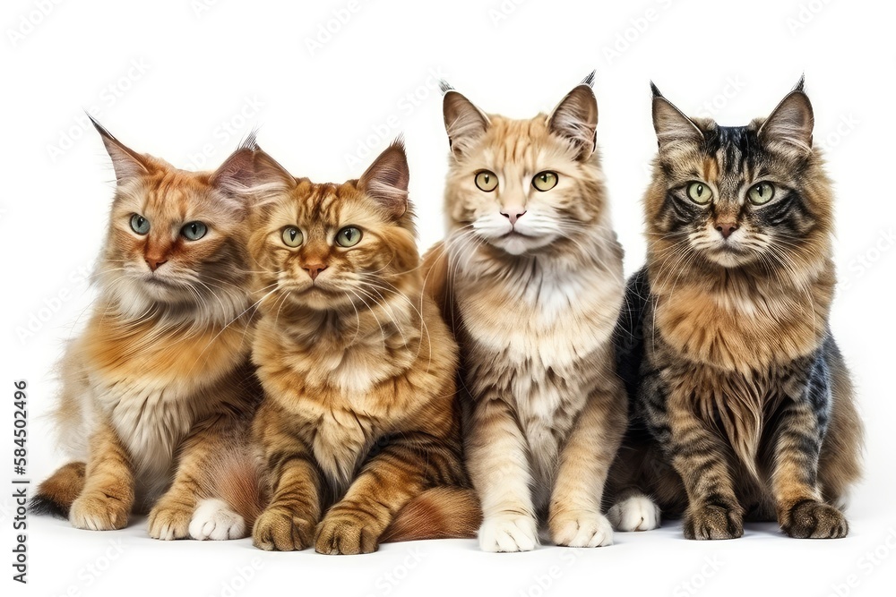 group of cats isolated