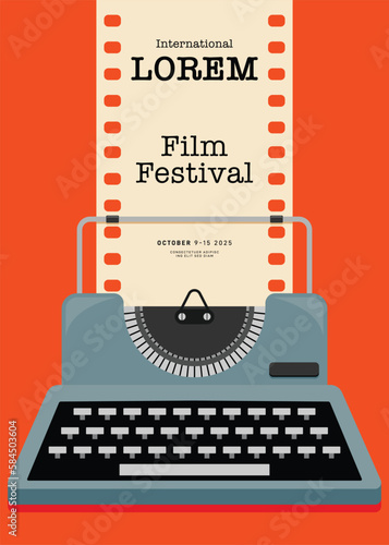 Movie poster design template background with vintage filmstrip retro style