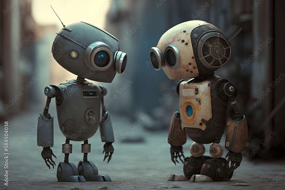 Fototapeta premium Robots looking at each other created using AI Generative Technology